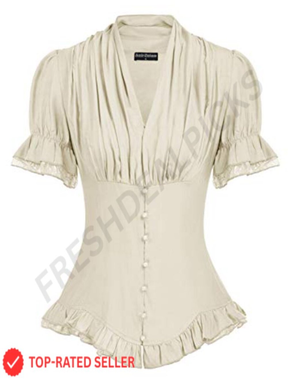 Womens Victorian Blouse Short Sleeve Button Down Work Top